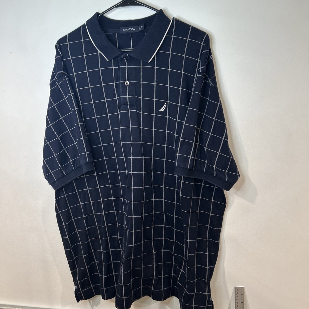 Nautica Navy/White Plaid Mens Cotton Polo Shirt Size XXL - Picture 1 of 8